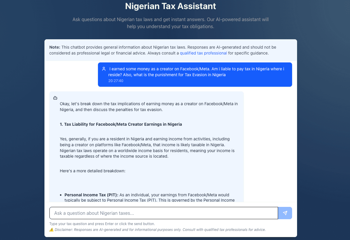 Screenshot of our question to our Tax Assistant